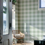 Geruit behang voor de kinderkamer en babykamer linnen look Summer Gray Linen groen