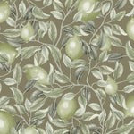 Summer Gray Lemon Trees Olive Green Citroenen behang voor de kinderkamer groen bruin