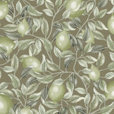 Summer Gray Lemon Trees Olive Green Citroenen behang voor de kinderkamer groen bruin