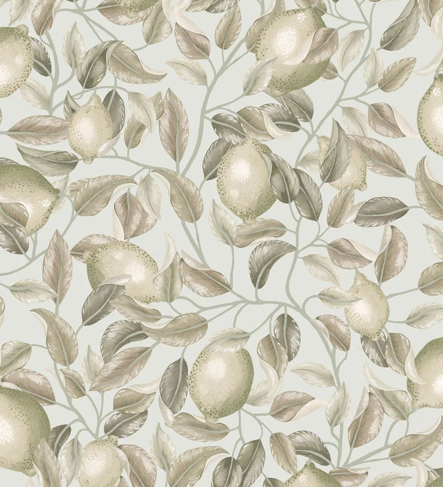 Summer Gray Lemon Trees seagrass Green Citroenen behang voor de kinderkamer groen  beige