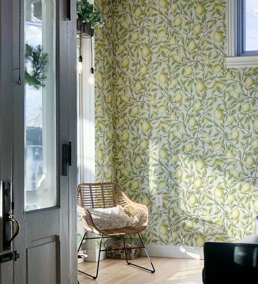 Summer Gray Lemon Trees Tea Green Citroenen behang voor de kinderkamer groen  beige