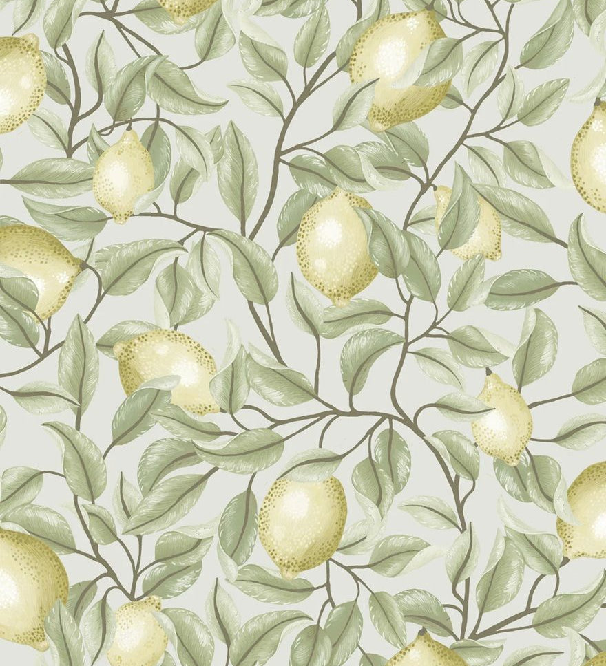 Summer Gray Lemon Trees Tea Green Citroenen behang voor de kinderkamer groen  beige