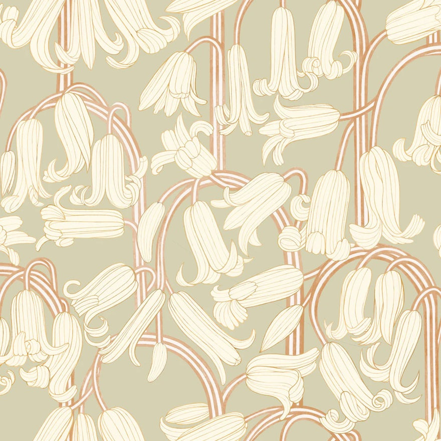 Summer Gray Bluebells green behang voor de meisjeskamer en babykamer lichtgroen