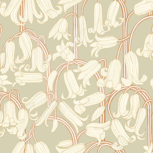 Summer Gray Bluebells green behang voor de meisjeskamer en babykamer lichtgroen