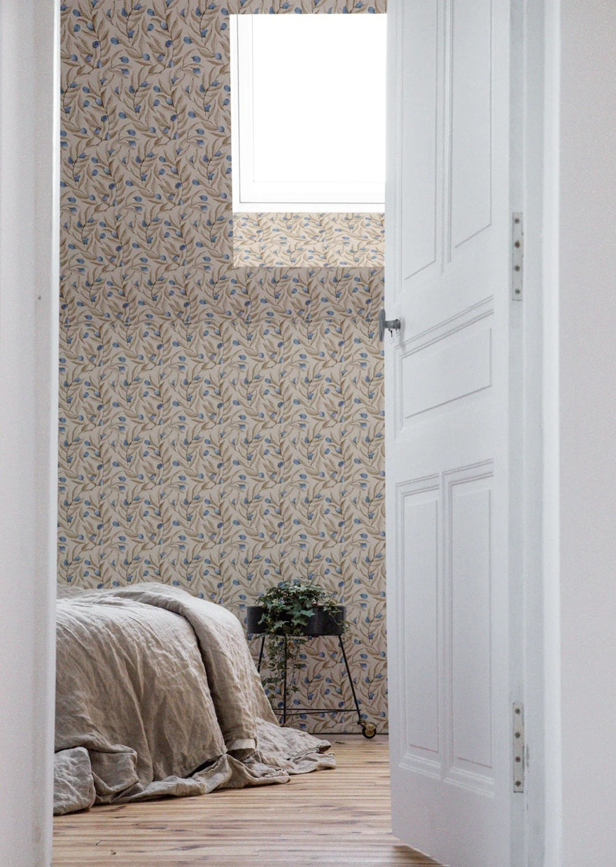 Summer Gray citrus behang voor de kinderkamer blauw