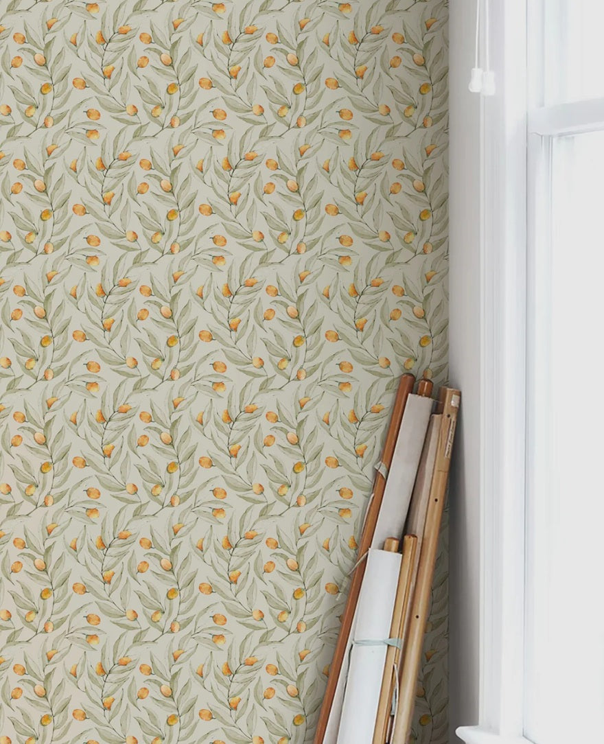 Summer gray citrus behang geel met lichtgroen voor de kinderkamer