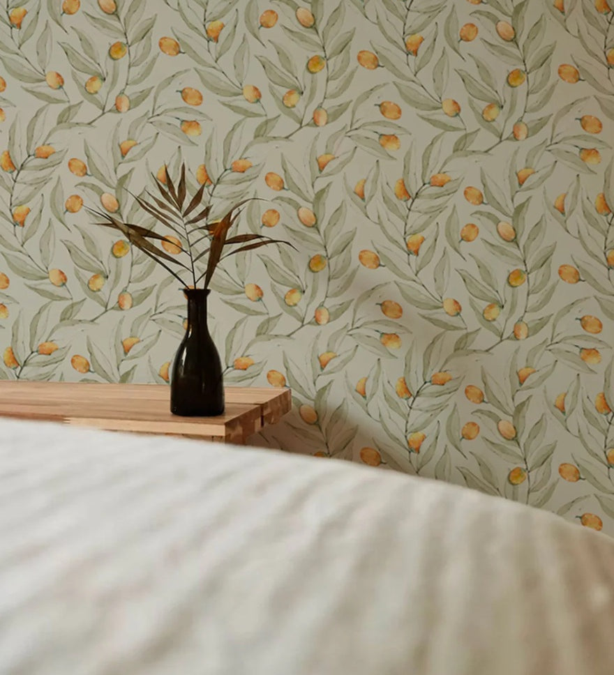 Summer gray citrus behang geel met lichtgroen voor de kinderkamer