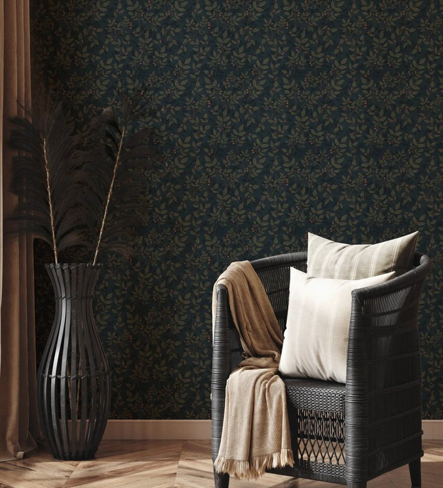 Summer Gray Dagma behang voor de kinderkamer bladeren donkerblauw babykamer