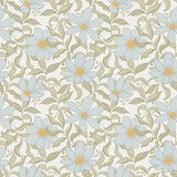 Summer Gray Fredrik Lake bloemenbehang voor de kinderkamer en babykamer in offwhite groen en lichtblauwe kleuren.