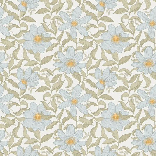 Summer Gray Fredrik Lake bloemenbehang voor de kinderkamer en babykamer in offwhite groen en lichtblauwe kleuren.