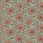 Summer Gray Fredrik Ruby bloemenbehang voor de kinderkamer en babykamer in lichtblauw groen en rood/roze kleuren.