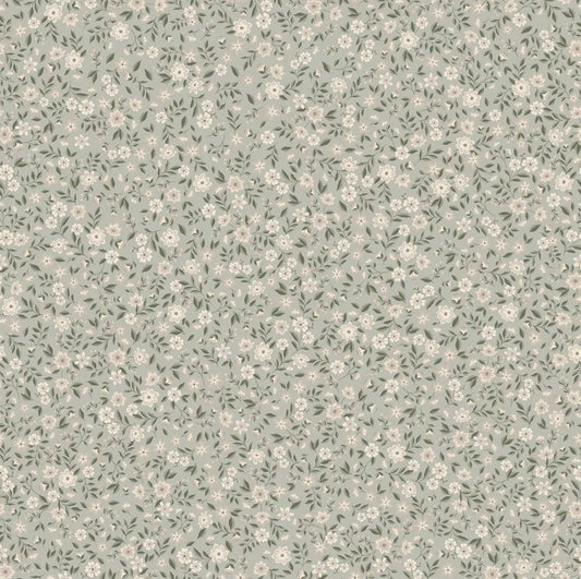 Summer Gray Freja Meadow bloemen behang voor de kinderkamer lichtgroen met witte bloemetjes 