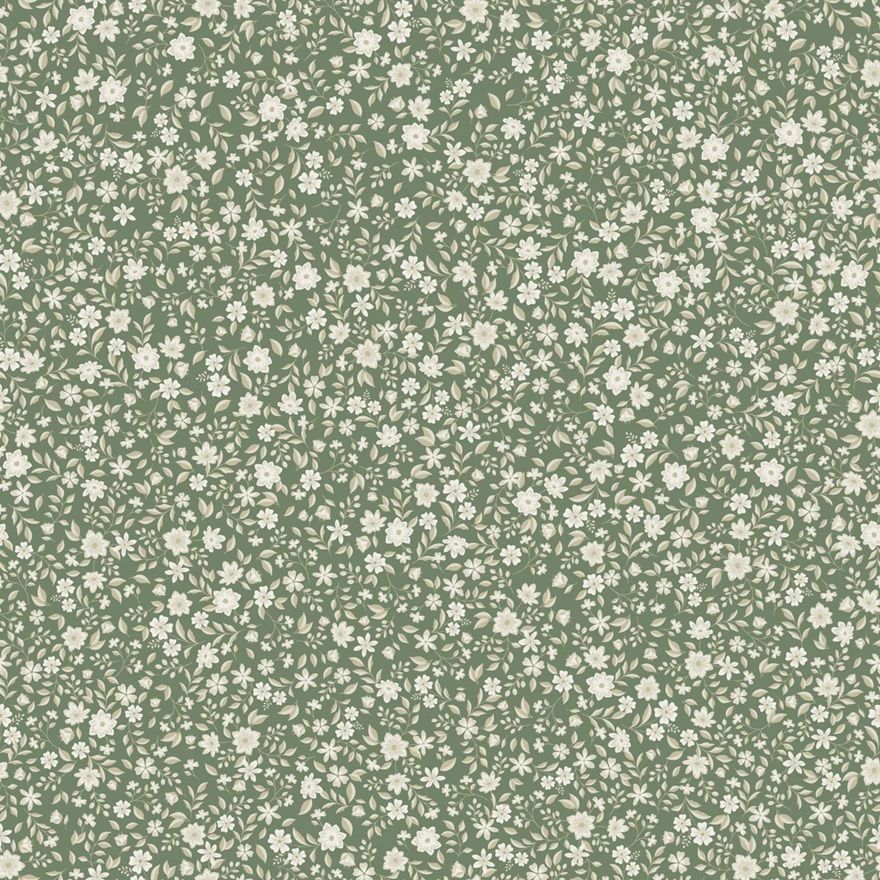 Summer Gray Freja Pasture bloemen behang voor de kinderkamer lichtgroen met witte bloemetjes 