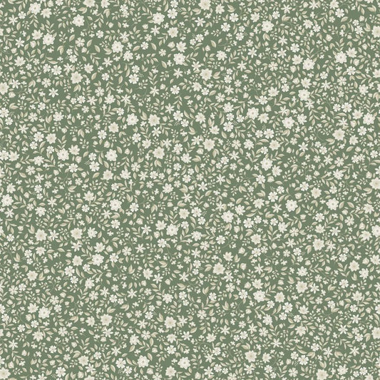 Summer Gray Freja Pasture bloemen behang voor de kinderkamer lichtgroen met witte bloemetjes 