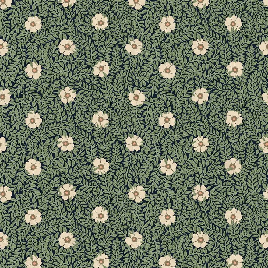 Summer Gray bloemen behang voor de kinderkamer groen creme  Kicki green and cream