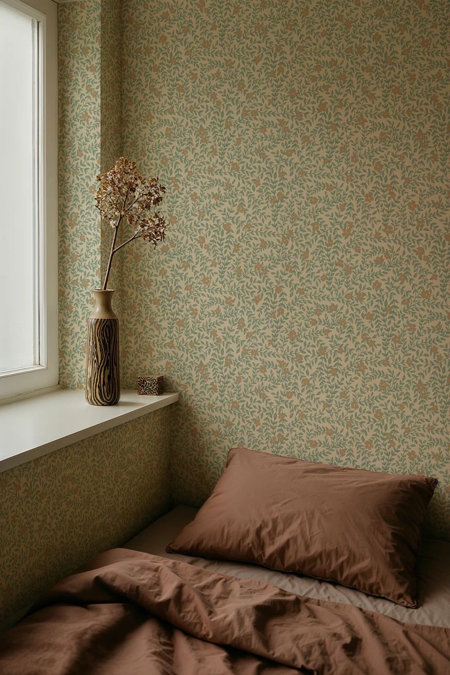 Lief Summer Gray bloemenbehang kinderkamer babykamer bronze brons bruin