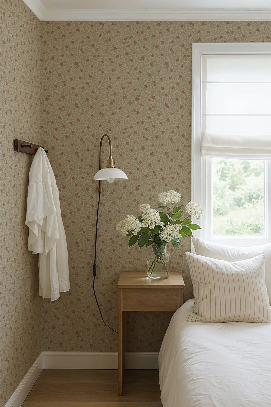 Lief Summer Gray bloemenbehang kinderkamer babykamer burgundy bordeaux rood