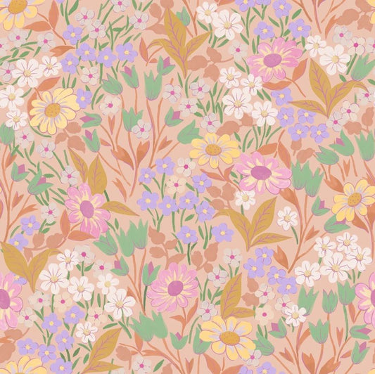 Summer Gray Lola apricot bloemen behang voor de meisjeskamer roze abrikoos