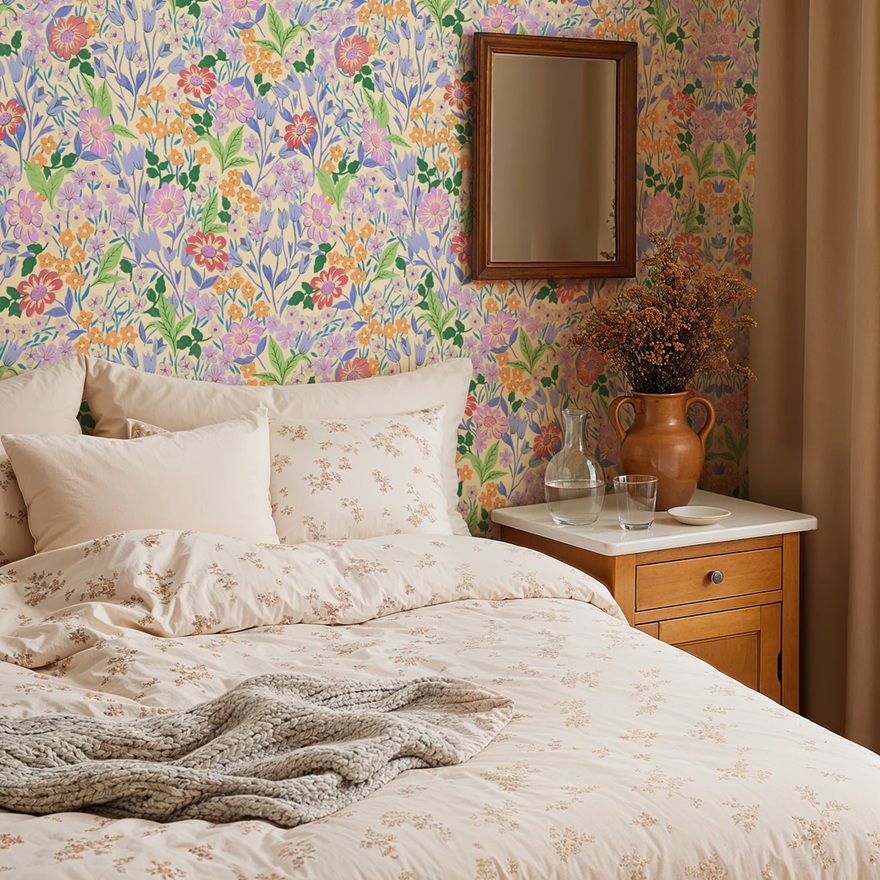 Summer Gray Lola lilac bloemenbehang voor meisjeskamer lila