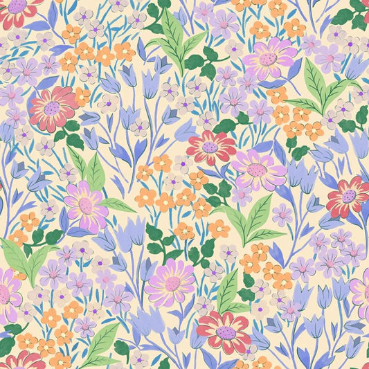 Summer Gray Lola lilac bloemenbehang voor meisjeskamer lila