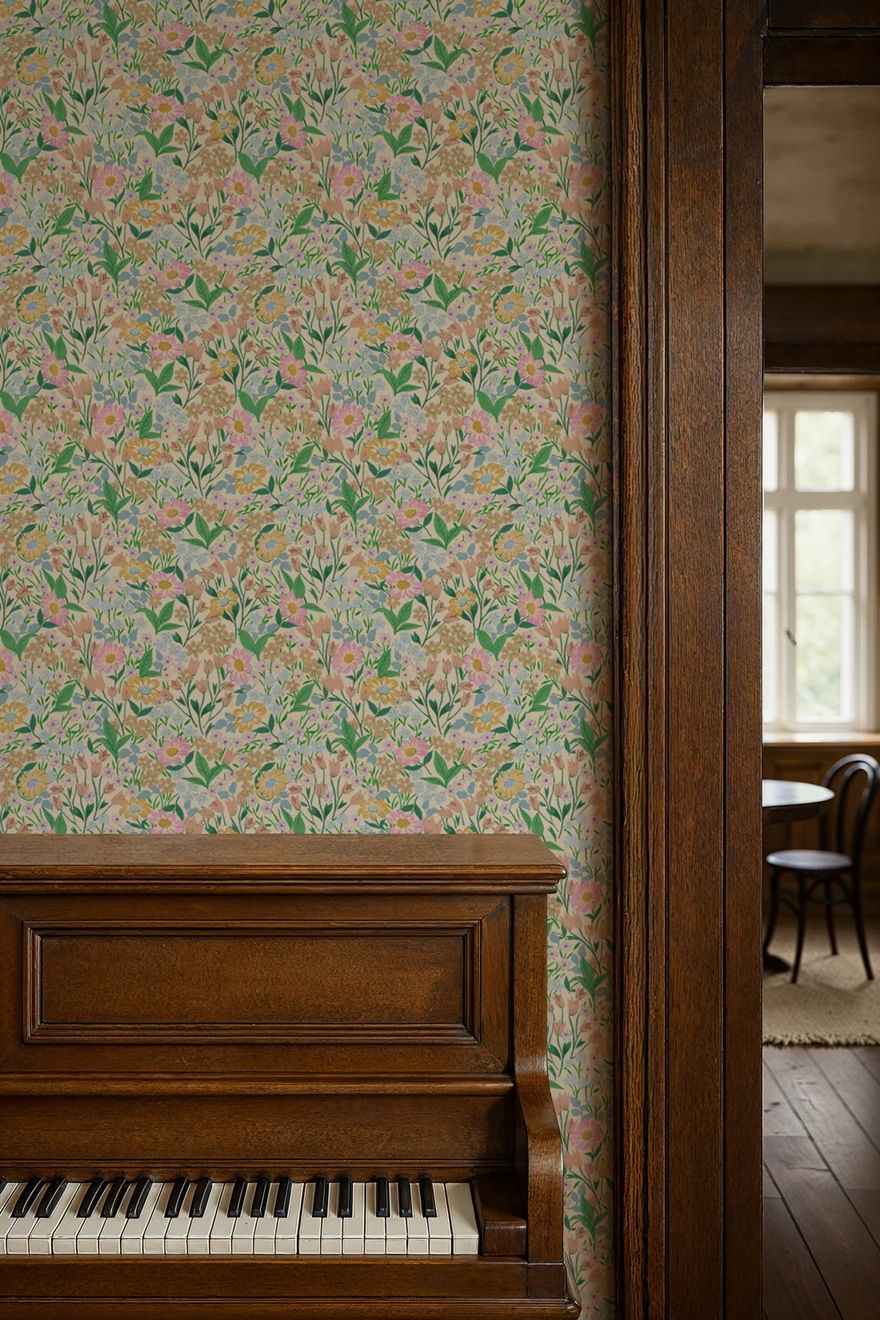 Summer Gray Lola petit bloemenbehang voor meisjeskamer fern groen