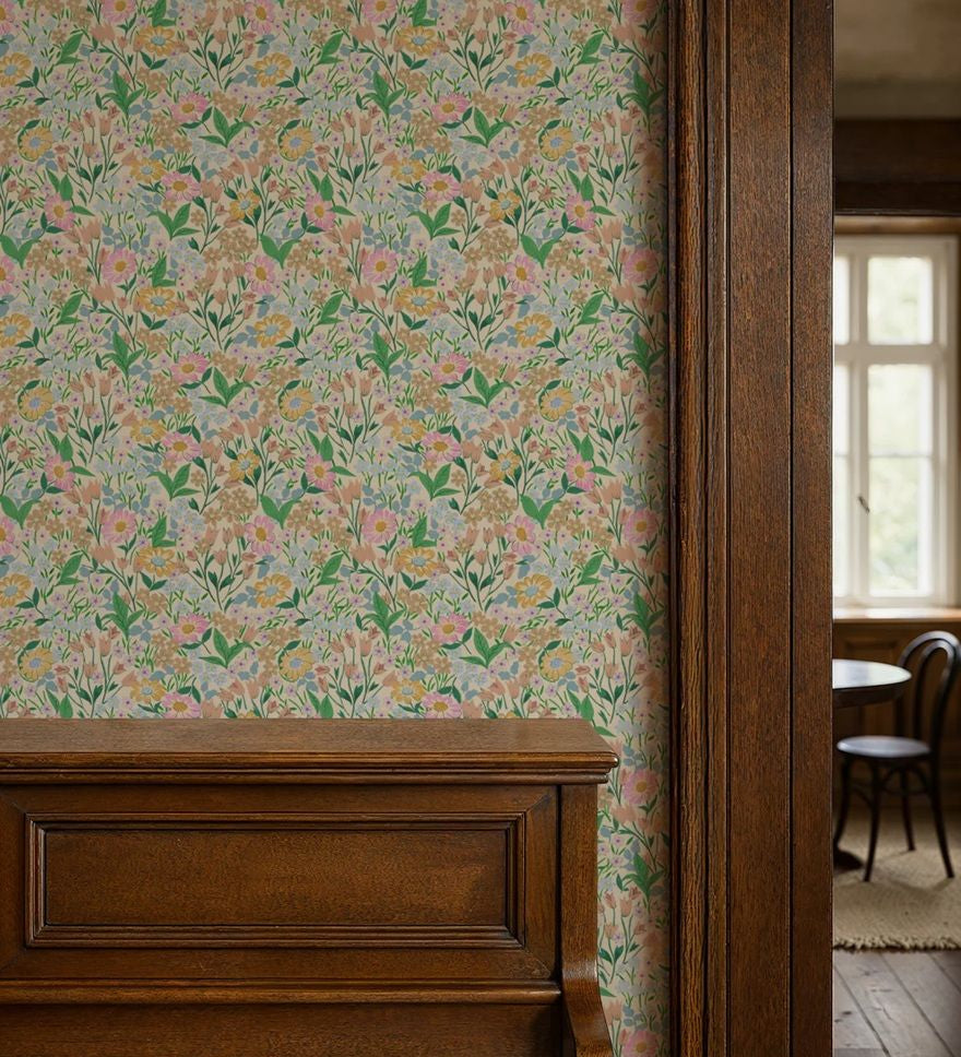 Summer Gray Lola petit bloemenbehang voor meisjeskamer fern groen