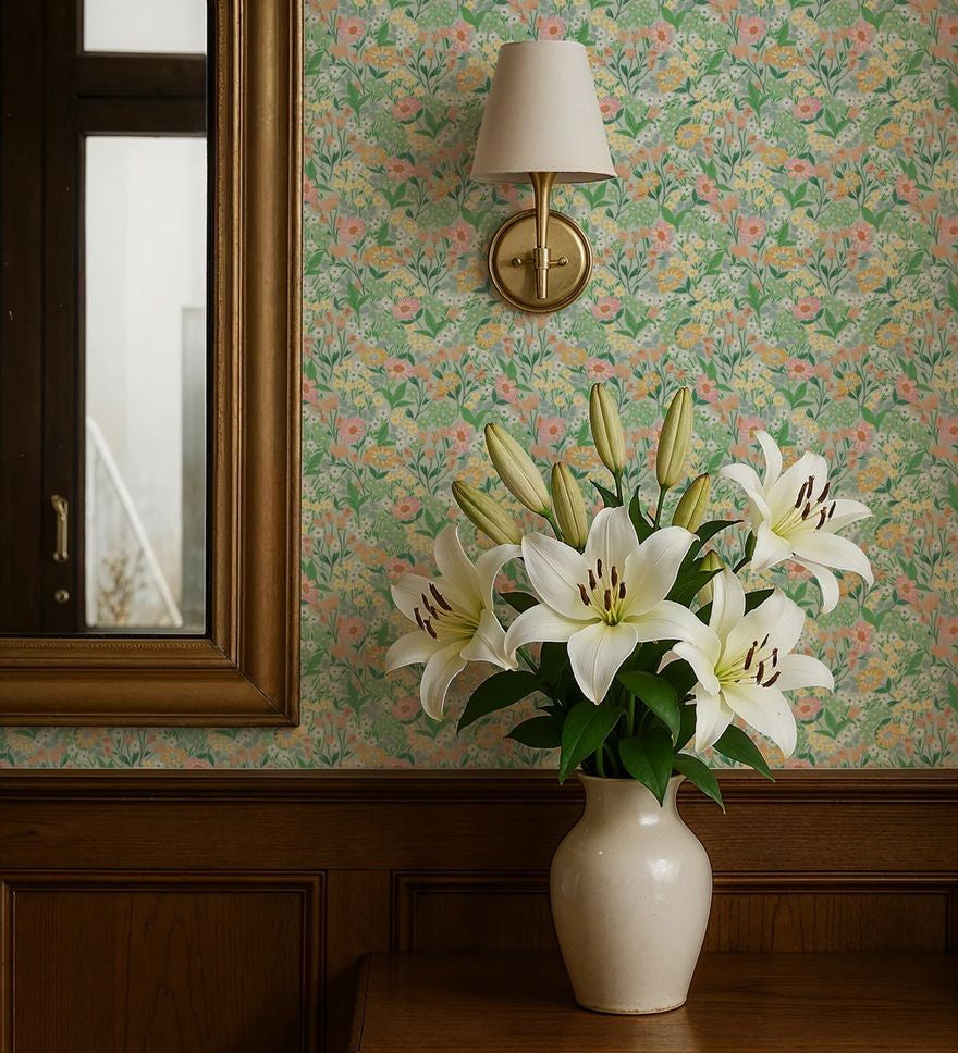 Summer Gray Lola petit bloemenbehang voor meisjeskamer turquoise blauw
