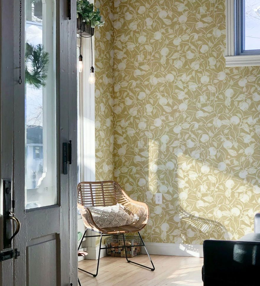 Summer Gray pomegranate granaatappel behang voor de kinderkamer en babykamer Gold Geel Goud
