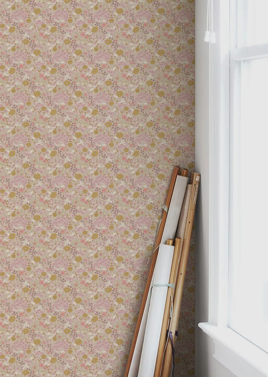 Summer Gray Doris bloemen behang voor de kinderkamer en babykamer pink roze lila