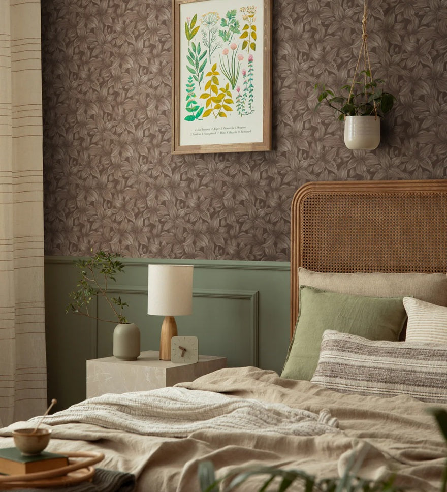 Summer Gray bloemen behang voor de kinderkamer folia clay red roest bruin