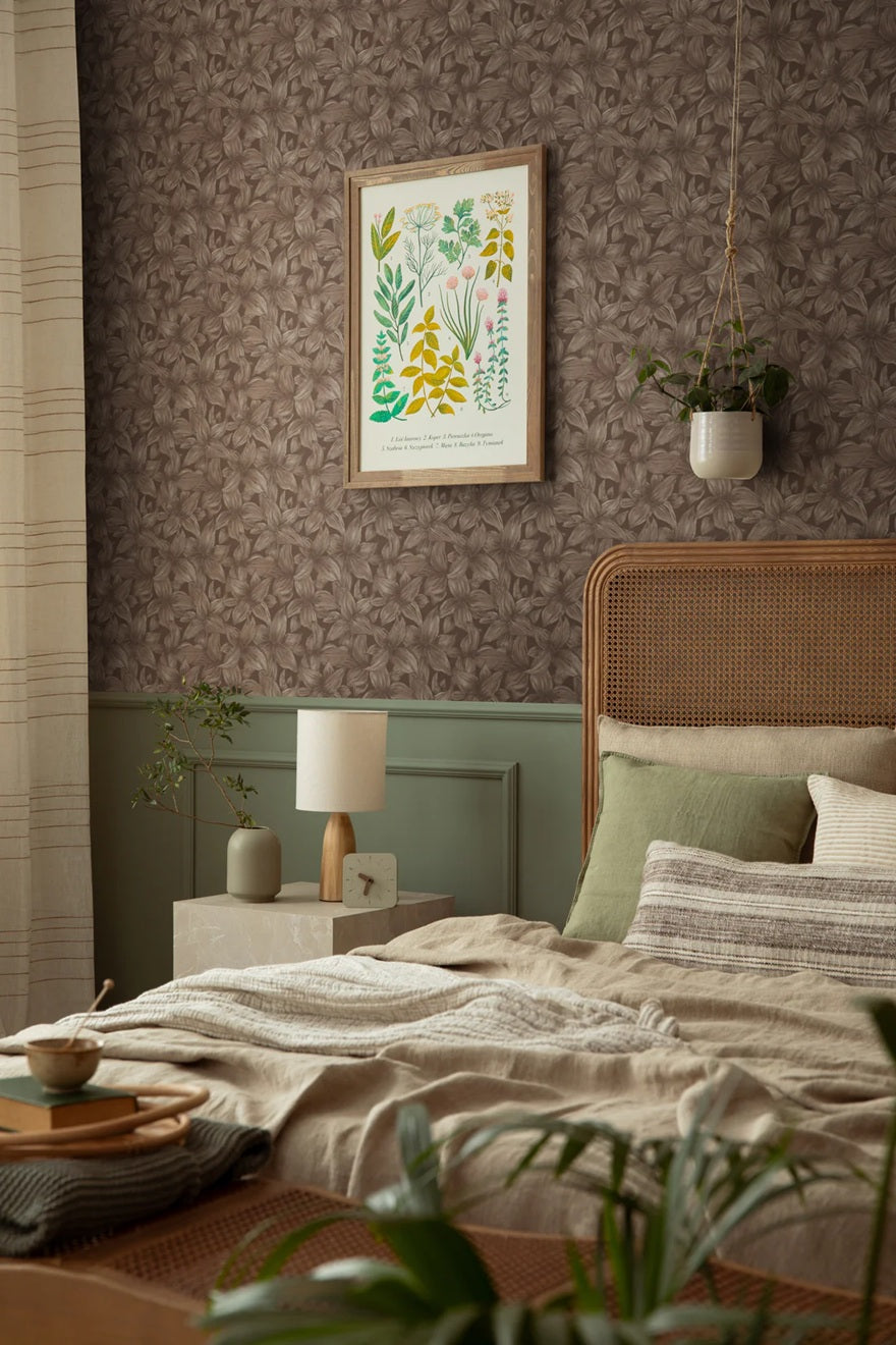 Summer Gray bloemen behang voor de kinderkamer folia clay red roest bruin