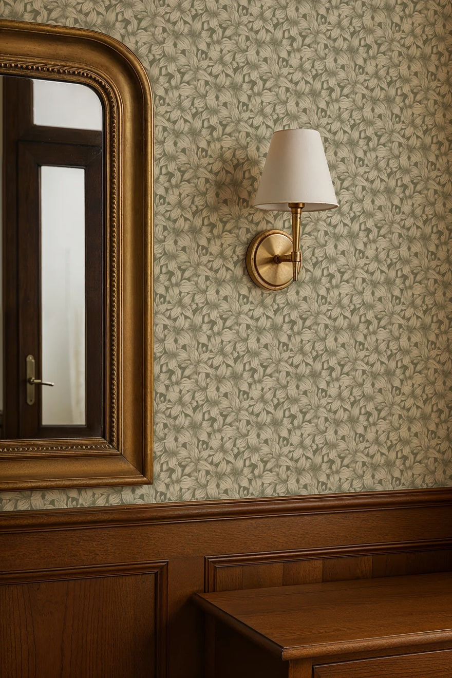 Summer Gray bloemen behang voor de kinderkamer folia laurel green groen