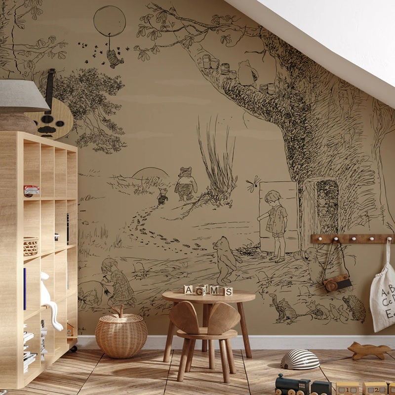 Vintage cartoon behang annet weelink voor de kinderkamer winnie the poeh babykamer neutrale babykamer jongenskamer meisjeskamer beige