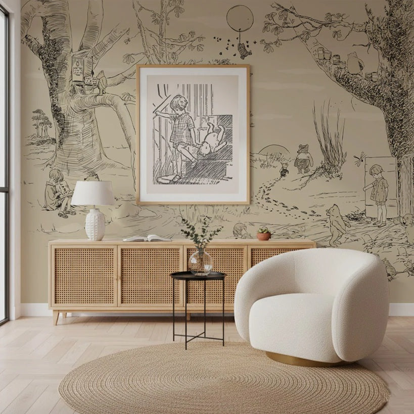Vintage cartoon behang annet weelink voor de kinderkamer winnie the poeh babykamer neutrale babykamer jongenskamer meisjeskamer beige
