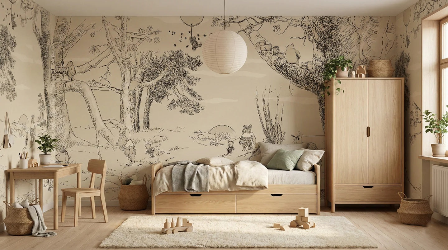 Vintage cartoon behang annet weelink voor de kinderkamer winnie the poeh babykamer neutrale babykamer jongenskamer meisjeskamer beige