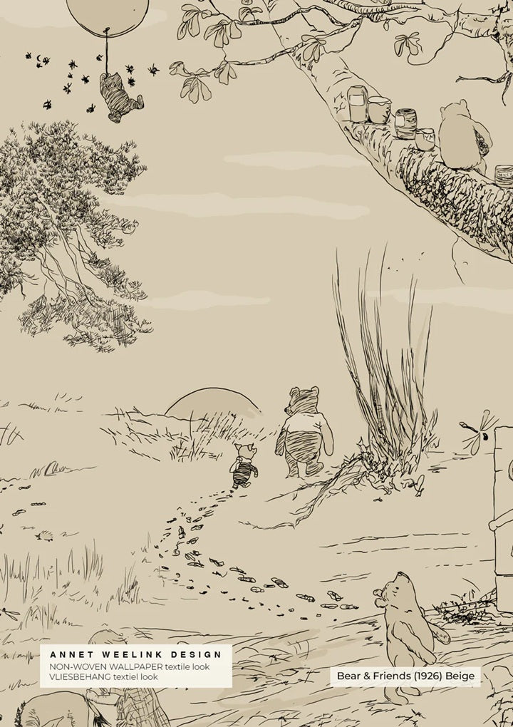 Vintage cartoon behang annet weelink voor de kinderkamer winnie the poeh babykamer neutrale babykamer jongenskamer meisjeskamer beige