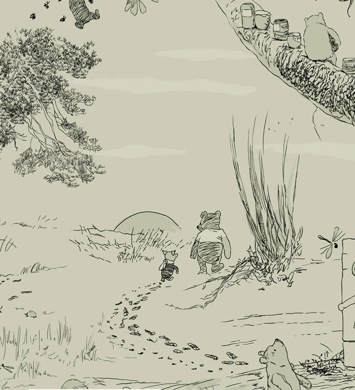 Vintage cartoon behang annet weelink voor de kinderkamer winnie the poeh babykamer neutrale babykamer jongenskamer meisjeskamer groen
