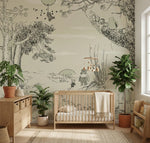 Vintage cartoon behang annet weelink voor de kinderkamer winnie the poeh babykamer neutrale babykamer jongenskamer meisjeskamer groen