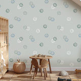 Smiley behang smiley confetti volpracht jongenskamer blauw