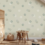 Smiley behang smiley confetti volpracht jongenskamer meisjeskamer neutrale kinderkamer groen