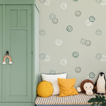Smiley behang smiley confetti volpracht jongenskamer meisjeskamer neutrale kinderkamer groen