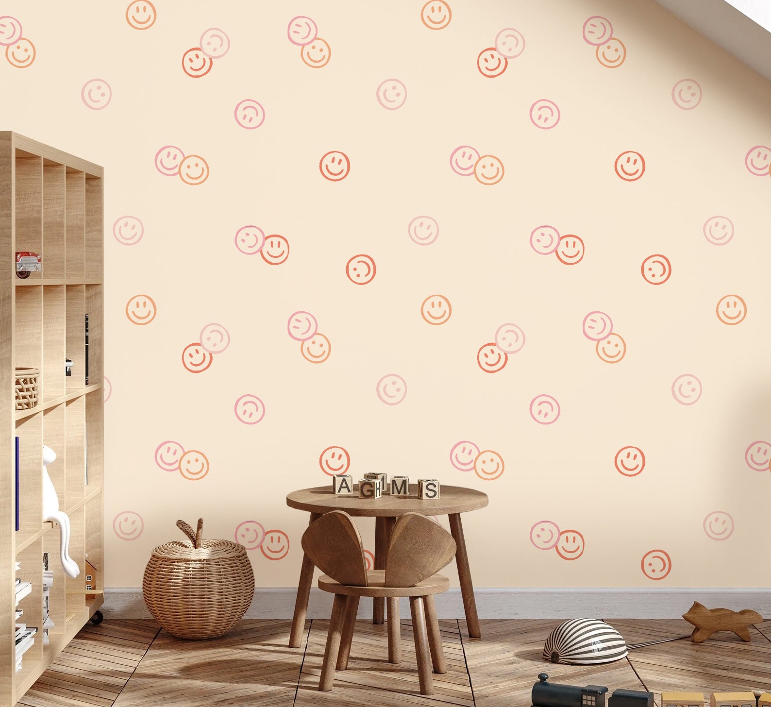 Smiley behang roze voor meisjeskamer smiley confetti volpracht kinderkamer behang
