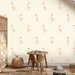 Volpracht Goose behang voor de neutrale kinderkamer en babykamer ganzen creme
