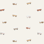 Volpracht Retro Busjes behang voor jongenskamer en babykamer beige neutrale kleuren