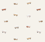 Volpracht Retro Busjes behang voor jongenskamer en babykamer beige neutrale kleuren