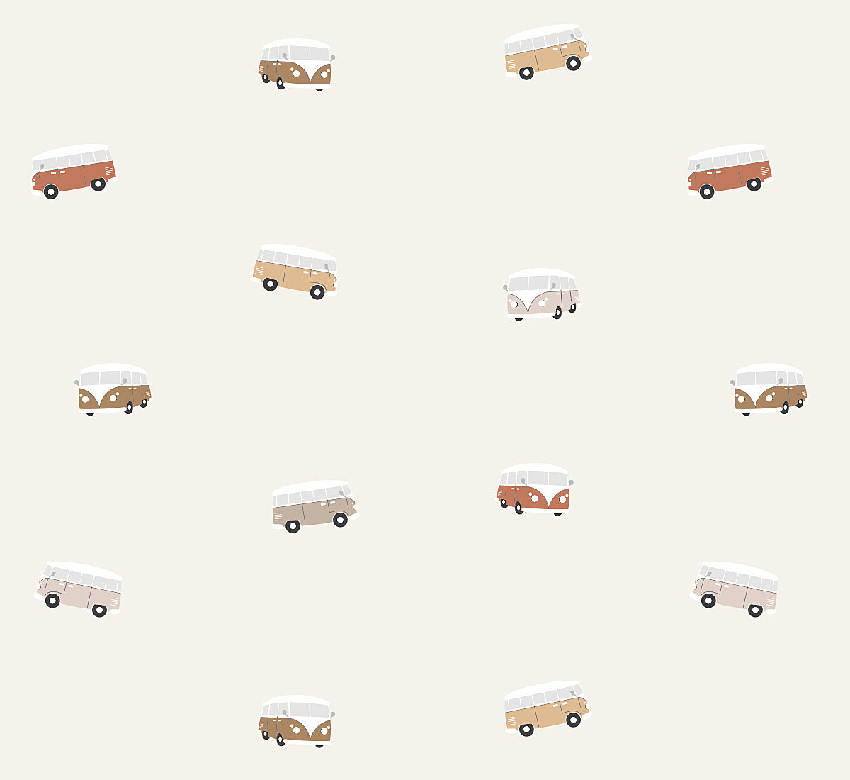 Volpracht Retro Busjes behang voor jongenskamer en babykamer beige neutrale kleuren