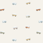 Volpracht Retro Busjes autobehang volkswagen busjes behang voor jongenskamer beige