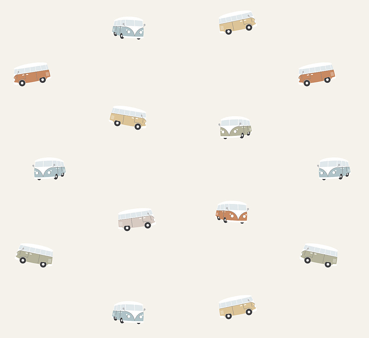 Volpracht Retro Busjes autobehang volkswagen busjes behang voor jongenskamer beige