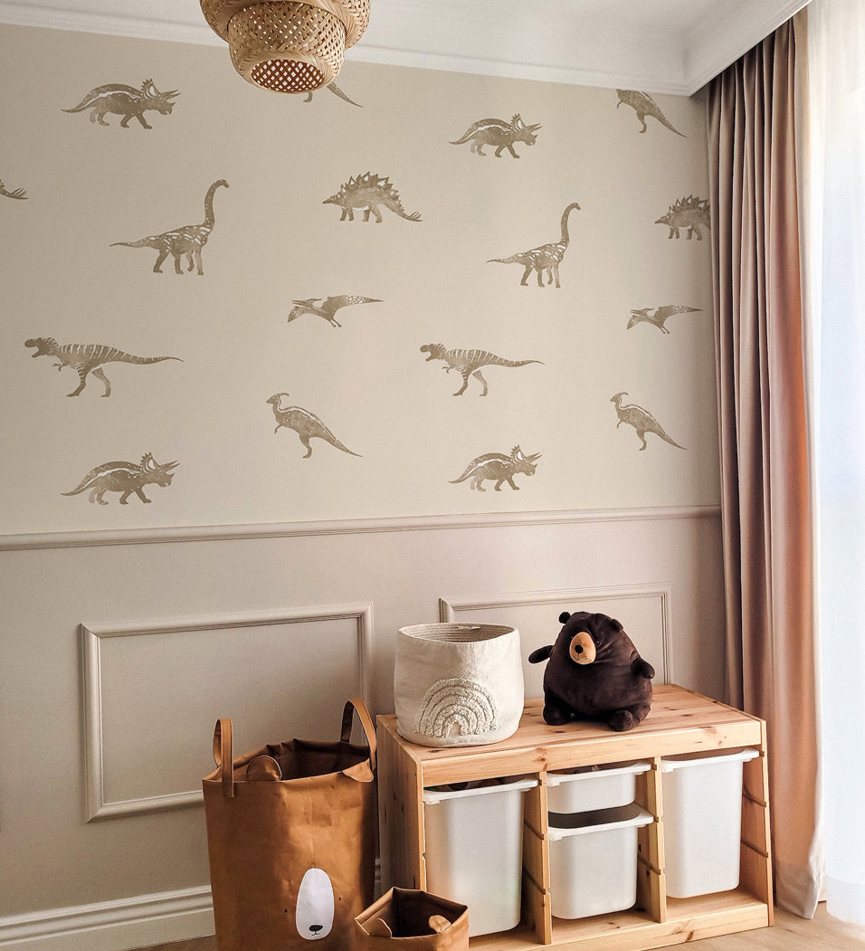 Dino behang beige jongenskamer en babykamer Volpracht