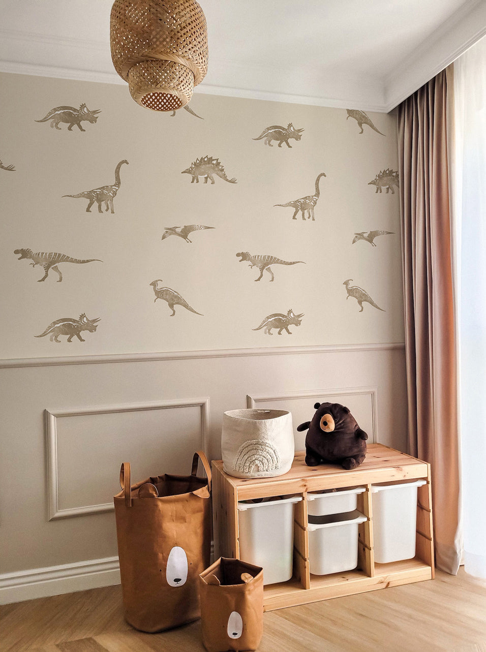 Dino behang beige jongenskamer en babykamer Volpracht